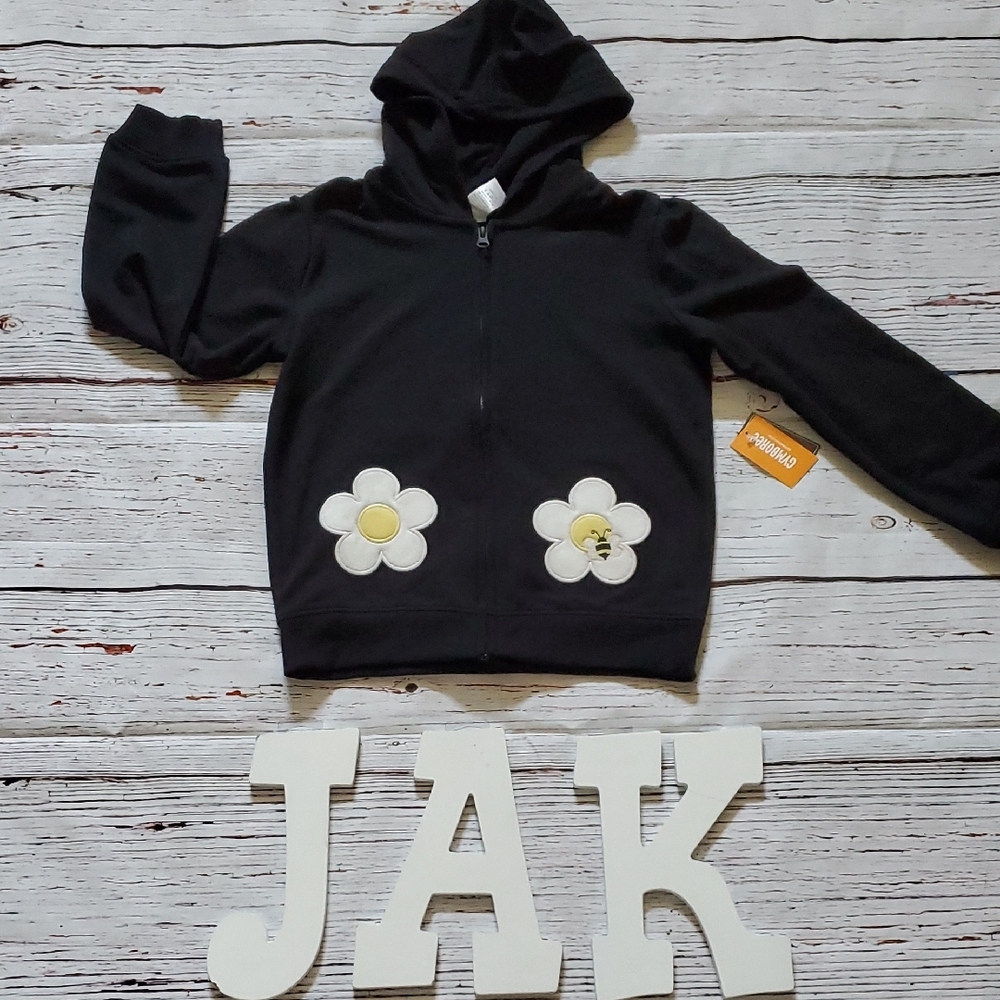 🆕️ Gymboree Girls Black Hoodie with Floral Design 🖤🤍💛